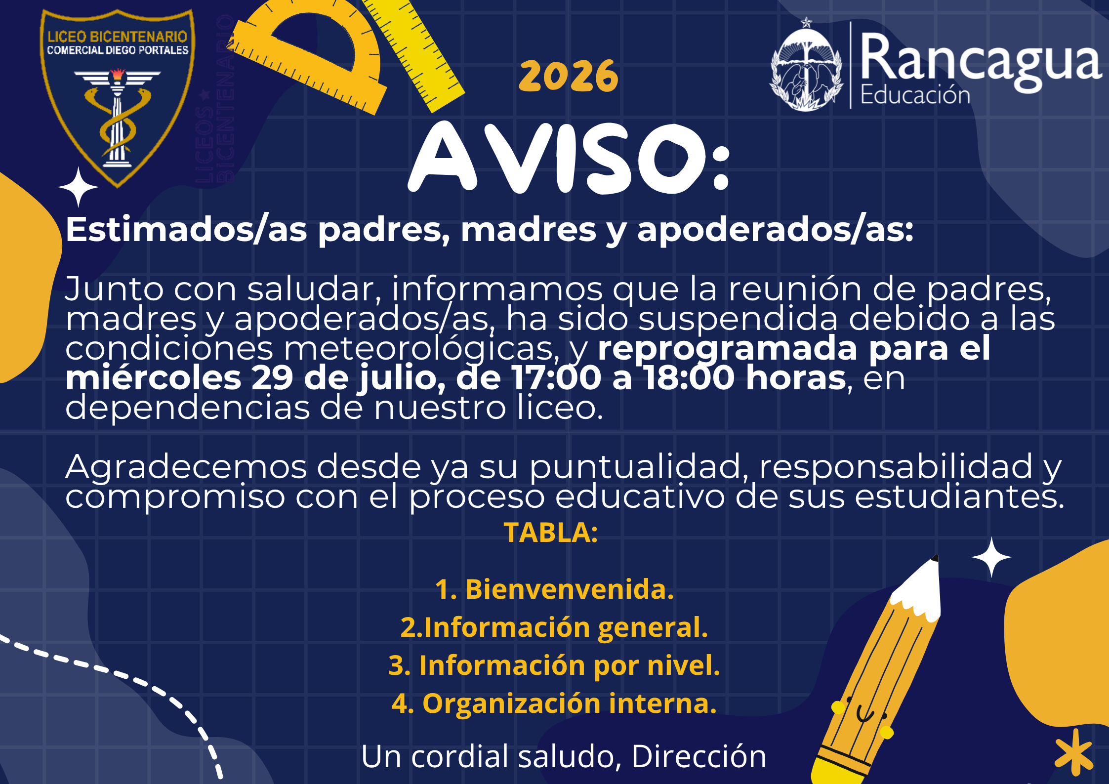 Reunión de apoderados Reprogramada