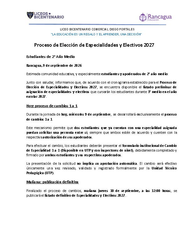 Elección de especialidad y electivos 2027(listado)
