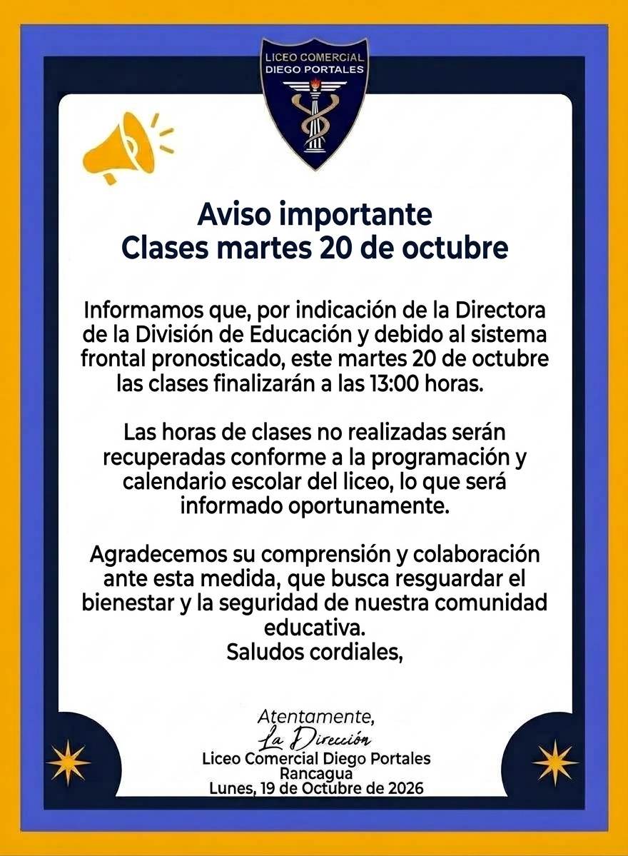 Aviso clases martes 20 de octubre 2026