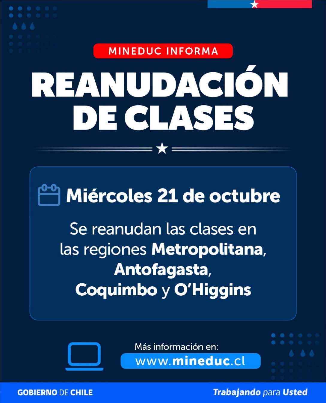 Reanudación clases 21 octubre